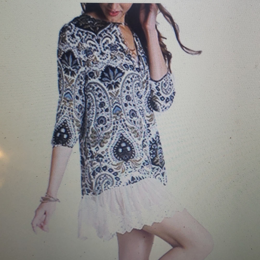 Umgee Paisley Lace Boho Dress Babydoll New navy